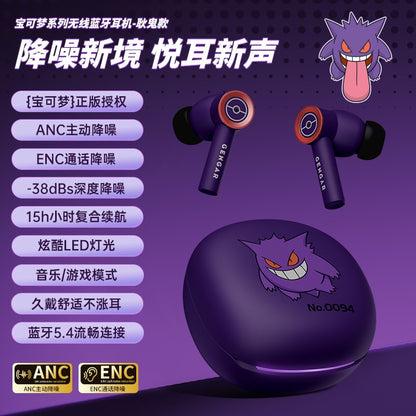 Fone de ouvido sem fio Bluetooth original Pkm Gengar Anime Tipo clipe de orelha Fones de ouvido esportivos estéreo para jogos Alta resistência Presentes da moda