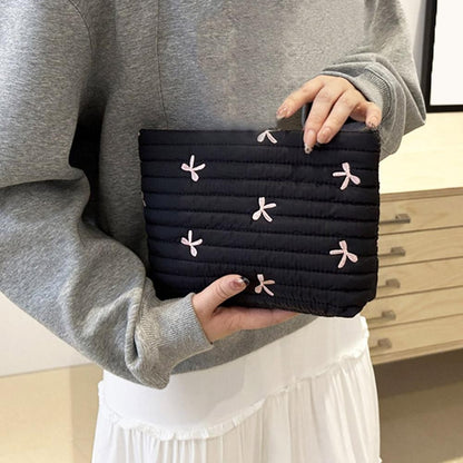 Ins Bow Embroidered Cosmetic Bag Portable Women's Bag Fashion Oxford Cloth Butterfly Print Cosmetic Bag Travel Wash Storage Bag