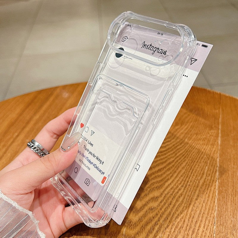 Card Slot Pocket Phone Case For iPhone 17 Air 16 15 14 13 12 11 Pro Max Plus 16e Shockproof Transparent Silicone Soft TPU Cover