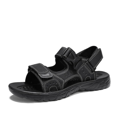 Summer Men Sandals PU Leather Lightweight Open Toe Flat Mens Casual Shoes Outdoor Walking Sandals for Men Beach Shoes Size 39-46