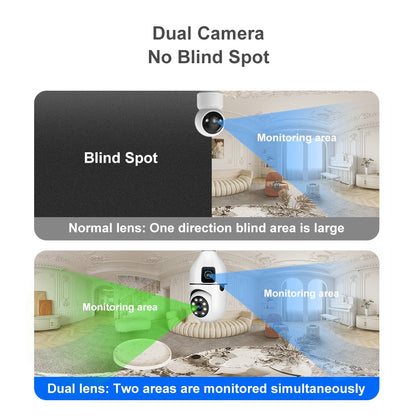 5MP CCTV PTZ WiFi Dual Lens Screen E27 Bulb Camera Tuya Smart Life Security Video Surveillance Camera Ai Human Auto Tracking