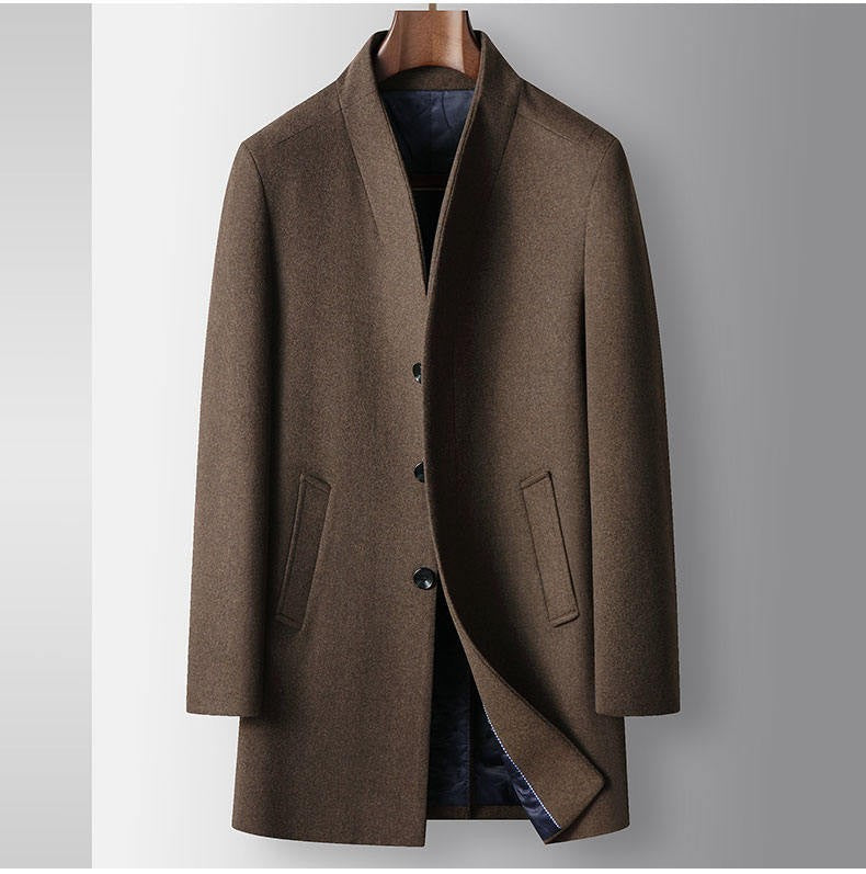 High-quality, fashionable, stylish, versatile, for banquets, shopping, trendy business, casual, solid-color men's woolen overcoa