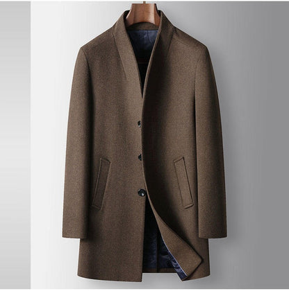 High-quality, fashionable, stylish, versatile, for banquets, shopping, trendy business, casual, solid-color men's woolen overcoa