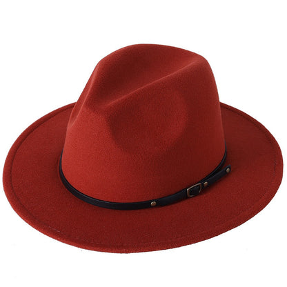 Fedora hat jazz hat men and women classic black leather belt Fedora Panama women autumn and winter Panama hat wholesale