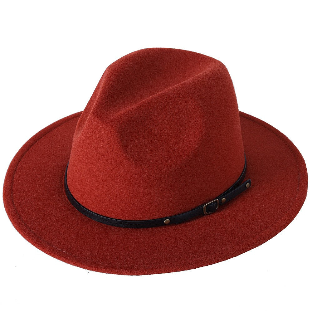 Fedora hat jazz hat men and women classic black leather belt Fedora Panama women autumn and winter Panama hat wholesale
