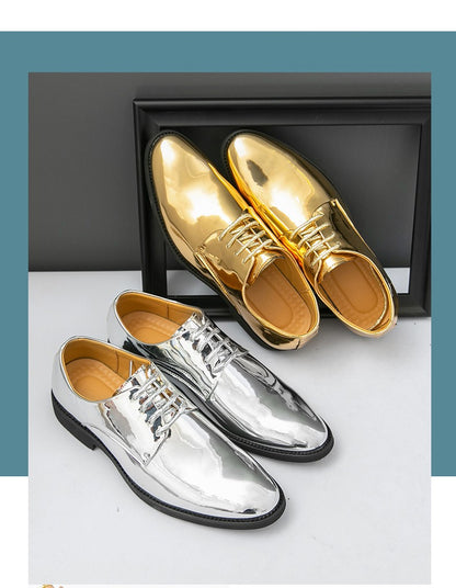 Golden Glossy Leather Shoes Man Formal Shoes Plus Size 38-50 Pointed Toe Men's Dress Shoes Comfortable Flat Party Shoes For Man