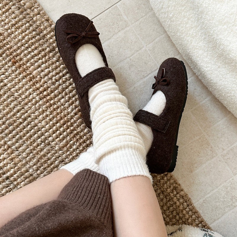 Autumn Woolen Fabric Women Flats Shoes Fashion Shoes Ladies Comfort Outdoor Warm Cotton Fur Shoes