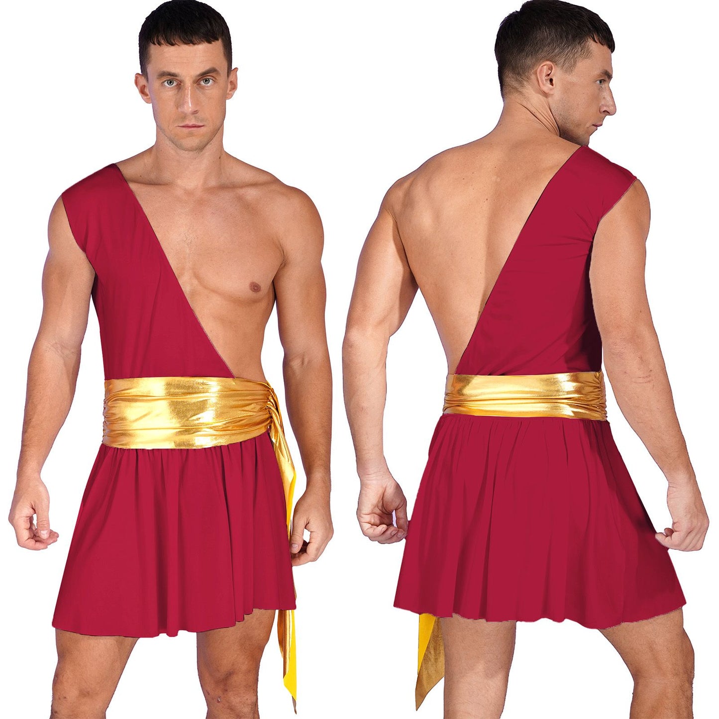 Mens Ancient Greek God Toga Gladiator Costume Roman Emperor One Shoulder Sleeveless Robe Halloween Medieval Warrior Dress Up