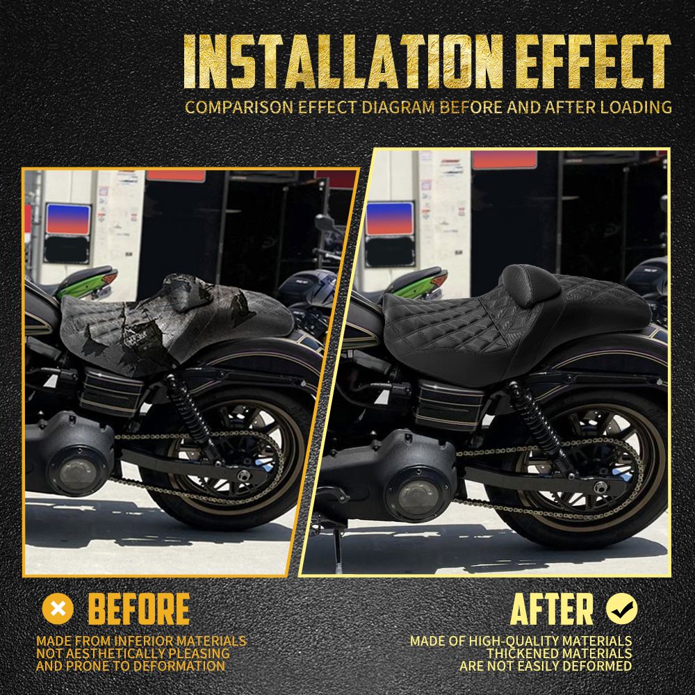 Assento de motocicleta para motorista e passageiro com encosto, almofadas de couro, assento de piloto para Harley Dyna Low Rider Fat Bob FLD 06-2017