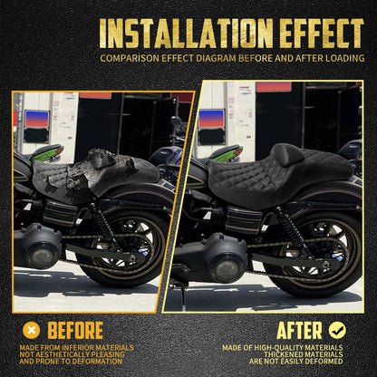 Assento de motocicleta para motorista e passageiro com encosto, almofadas de couro, assento de piloto para Harley Dyna Low Rider Fat Bob FLD 06-2017