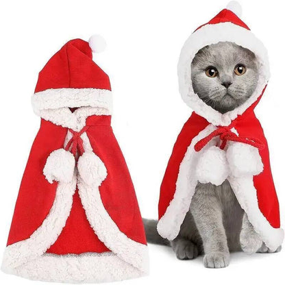 Fantasia de Natal para Gato Papai Noel Cosplay Engraçado Transforma Gato Cachorro de Estimação Capa de Natal Roupa de Inverno para Vestir Cachecol Vermelho Manto Adereços Decoração