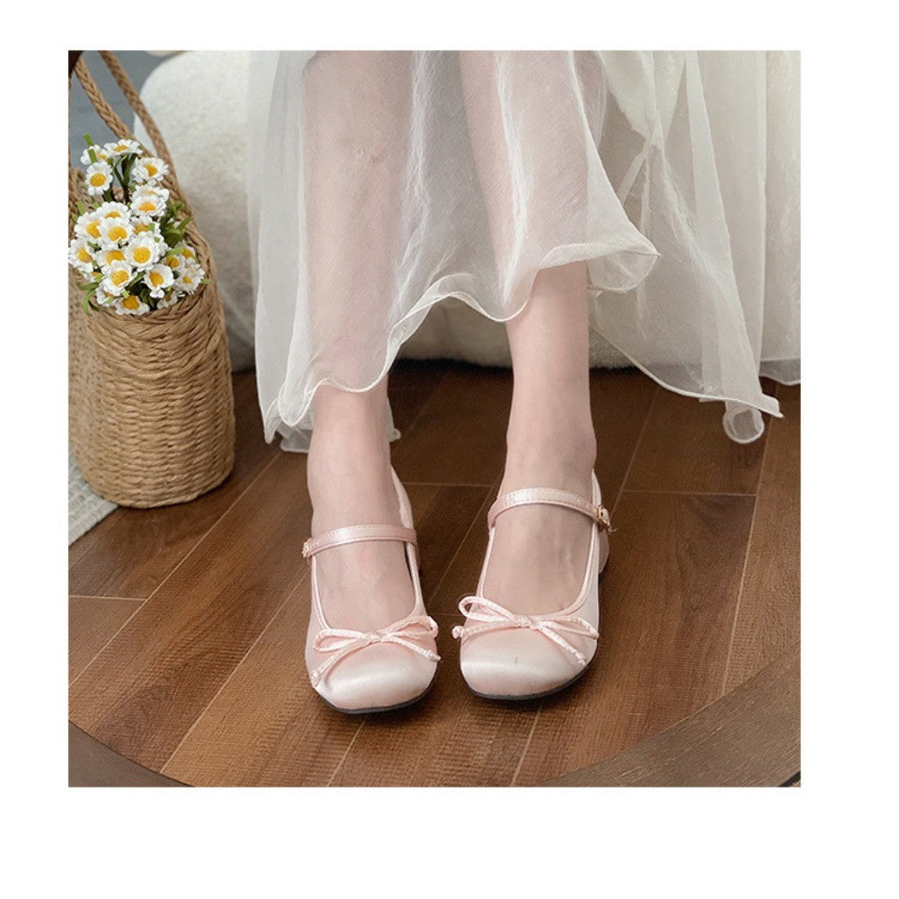 Spring Autumn Thick Heel Pink Shoes Elegant Bow Lolita College Girls High Heels  Women Sandals zapatos de mujer mary jane shoes