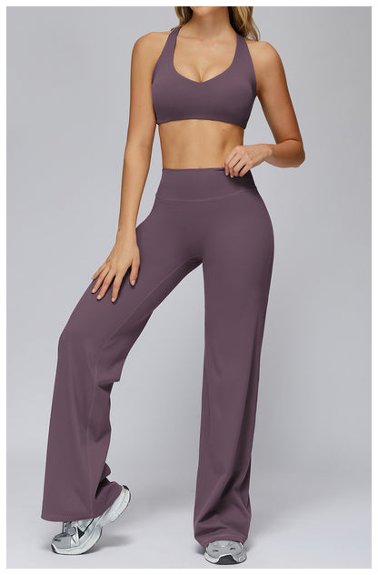 Hearuisavy Sports Set Women Gym H-Back Brushed-Feel Yoga Bra Running Breathable Quick Dry Tight Fitness Top High Waisted Pants