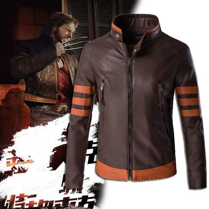 High-end Brand Men's Zipper Leather Jacket Wolverine Slim Fit Short Coat Retro Locomotive Logan Bomber PU Leather Jacket 5XL-M