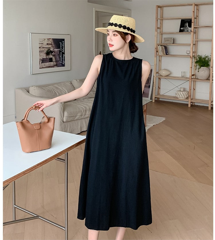 NYFS 2025 Summer New Korea Woman Dress Vestidos Robe Elbise Loose Plus Size Solid Sleeveless Backless Long Dress L-4XL