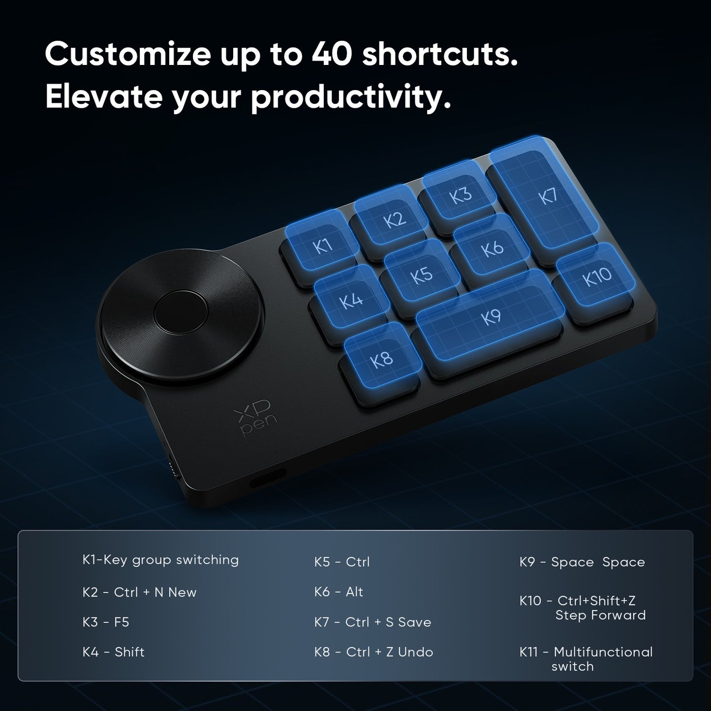 XPPen Controle Remoto sem Fio com Teclas de Atalho Express Key Bluetooth 5.0, teclas de atalho personalizáveis para monitor de tablet gráfico com caneta