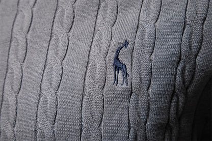 AIOPESON Mens Giraffe Embroidery Cotton Sweaters Round Neck Classic Twist Patterned Pullover Knitted Sweater for Men