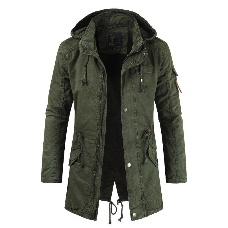 New Mens Jackets Hooded Trench Outerwear Casual Solid Outdoor Coat Military Windbreaker Fashion Windproof Jacket Mens Clothing