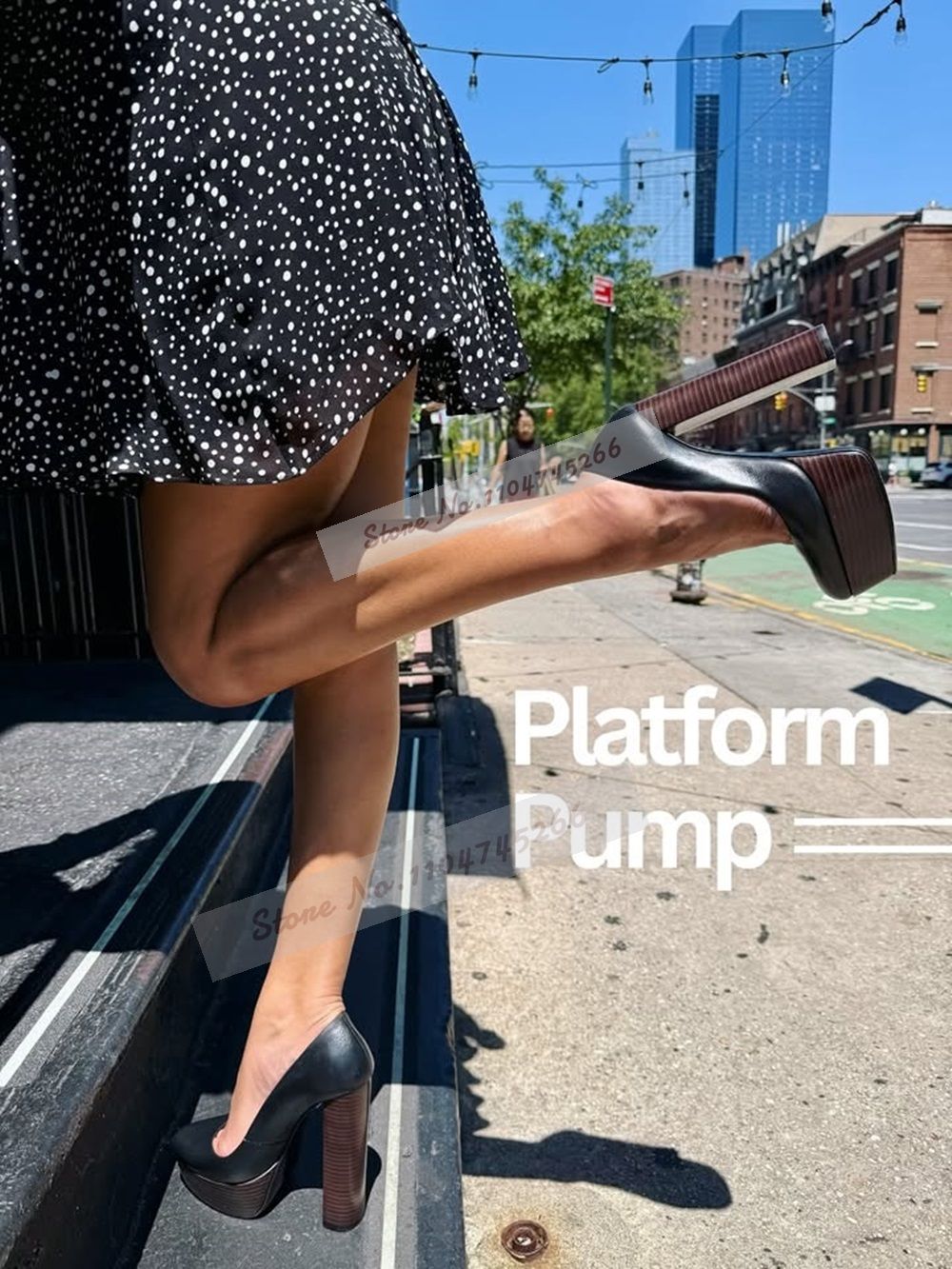 Wooden Pattern Chunky Heel Dress Pumps Black Nude Matte Platform Banquet Shoes Cork Block Heels Striped Footwear Patchwork Heels