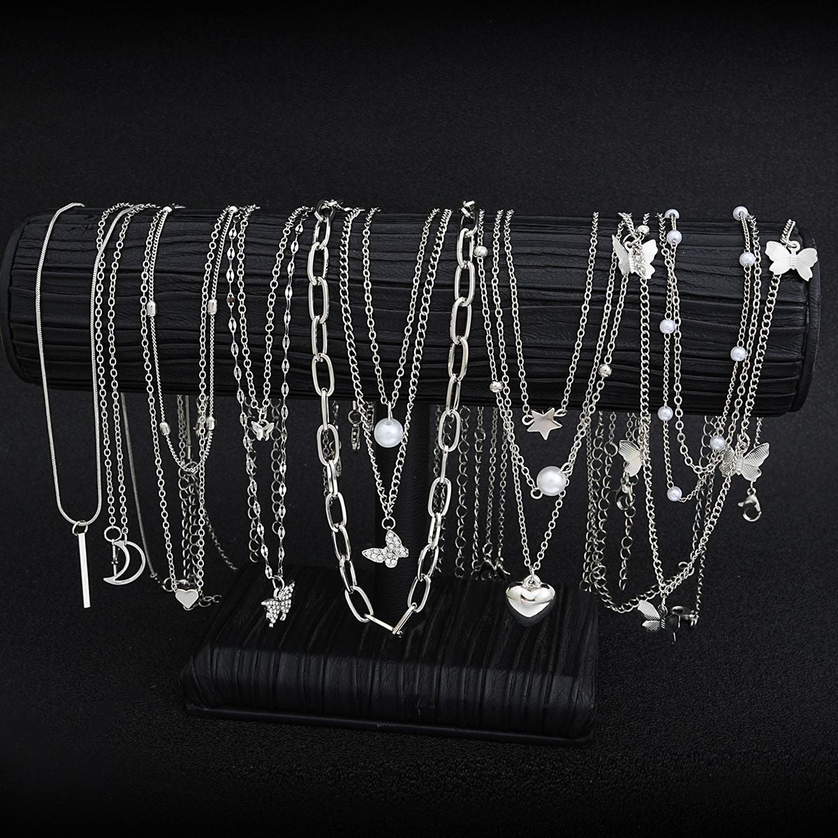 Conjunto de Colares 13 Peças/Kit Temperamento Simples Borboleta Pérola Coração Estrela Zircônia Cor Prata para Mulheres Joias da Moda de Presente