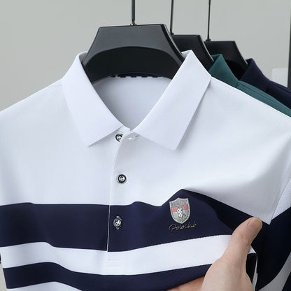 High end brand embossed men short sleeve polo shirt fashion stripe color blocked summer ice silk breathable luxury Paul T-shirt