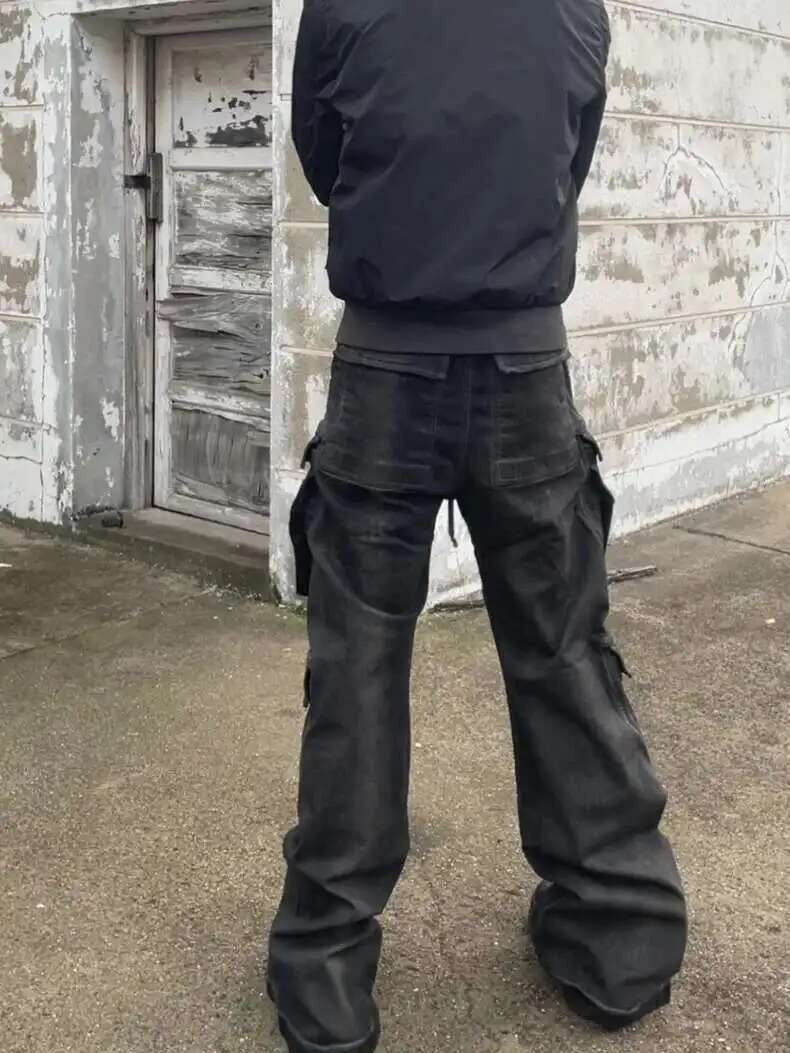 PFNW High Street Drawstring Zipper Sliced Wide Leg Cargo Pants Msn's Casual Loose Straight Trousers Loose Denim Pants 28W5963