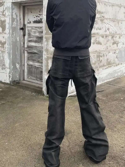 PFNW High Street Drawstring Zipper Sliced Wide Leg Cargo Pants Msn's Casual Loose Straight Trousers Loose Denim Pants 28W5963