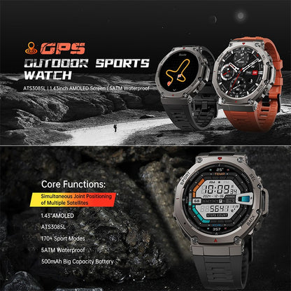 Novo Smartwatch Militar GPS de Banda Dupla T-Rex 3 Pro 48mm Resistente à Água 10ATM Bateria de 500mAh Bússola Altímetro AGPS