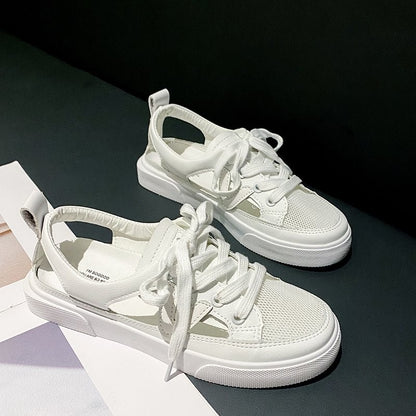 2024 Women's Summer New Fashion Round Head Matching Color Tie Women's Sandals Casual Flat Everything Sports Women Sandals