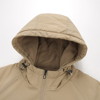 Jaqueta de Pesca Masculina Externa Capuz Larga Forro Polar Grosso Casaco Outono Inverno Jaqueta Casual Simples Versátil Casaco Acolchoado de Algodão