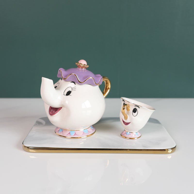 Bule De Chá Disney Desenho Animado A Bela E A Fera Bule De Café Caneca Sra Potts Xícara Chip Bule De Chá Um Conjunto De Chá Droshipping Presentes Fofos