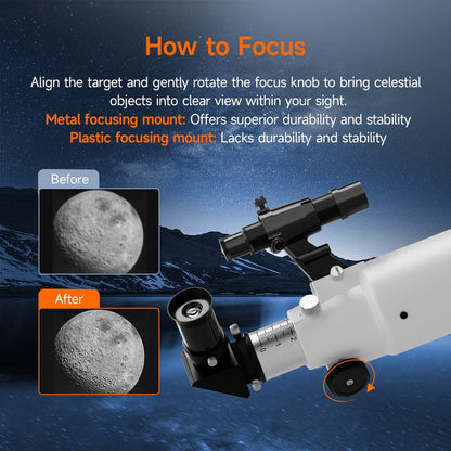 Telescópio Refrator de Astronomia Svbony SV520 90mm para Adultos e Iniciantes Profissionais Observação da Lua Fotografia