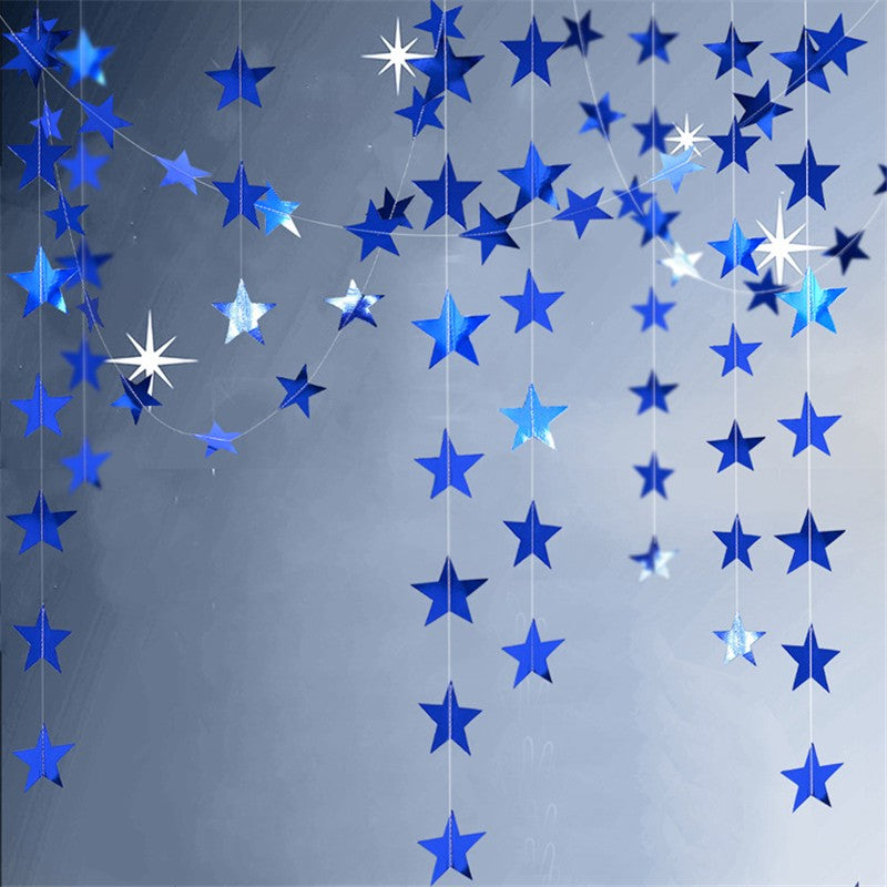 4M Paper Glitter Gold Blue Moon Star String Garland Hanging Banner Wall Party Decorations for Eid Mubarak Wedding DIY Decoration