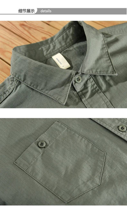 Men's Cargo Shirt Long Sleeve Premium Cotton Solid Color Japanese Streetwear Simple Handsome Chest Pocket Outdoor Work Shirst