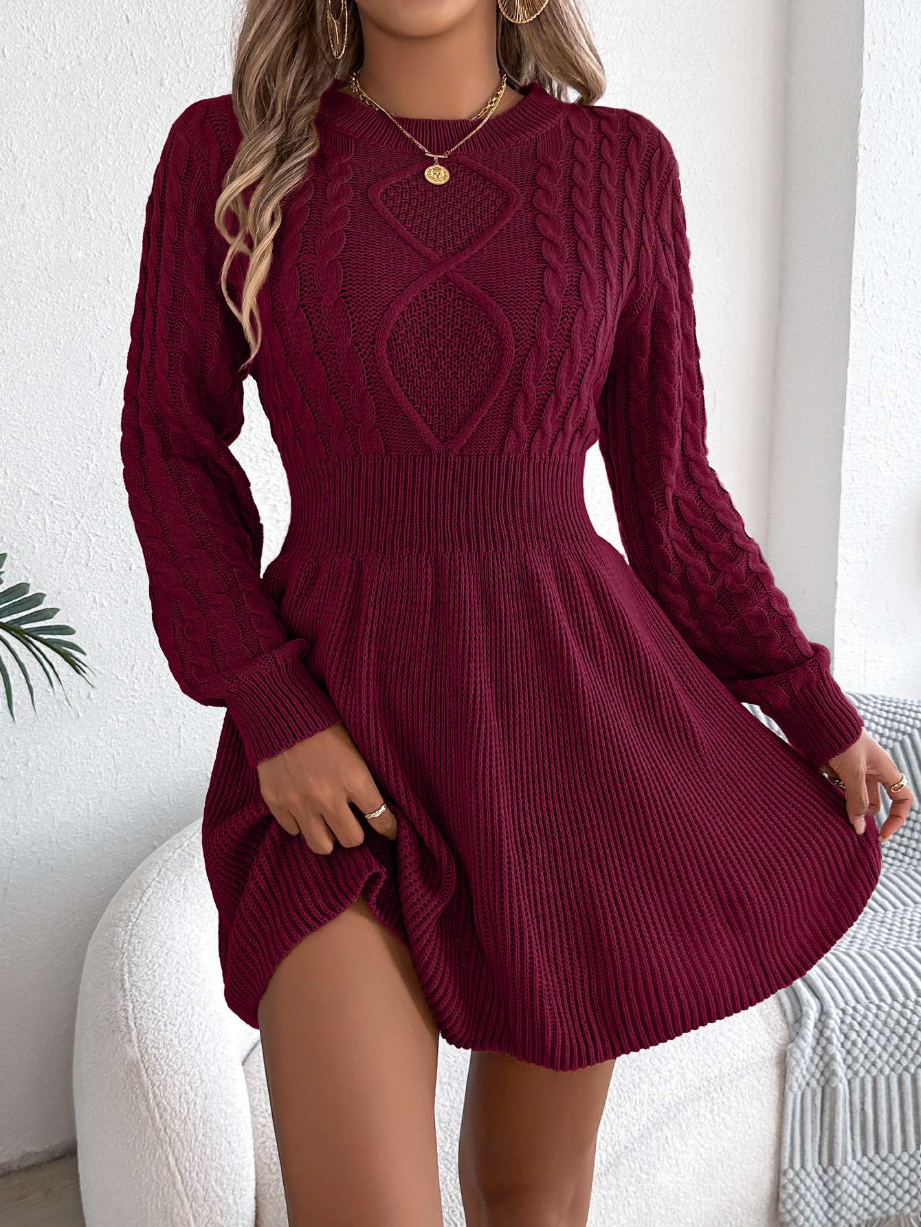 VigoCasey 2025 Grey O Neck Casual Knit Dress Women Solid Long Sleeve Short Dress Autumn Winter Lady Bodycon Knitted Dresses