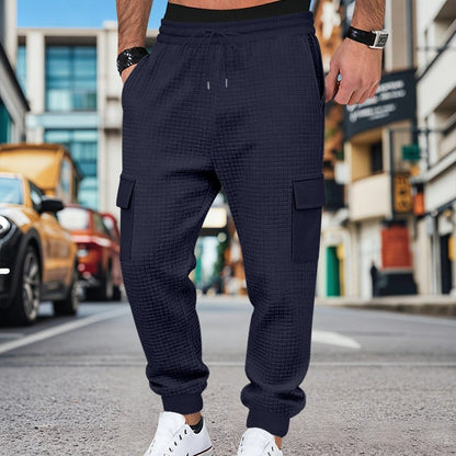 Men's Clothing  Pants Autumn Winter Fashion Casual Heavyweight Small Check Loose Jogger Sweatpants Waffles