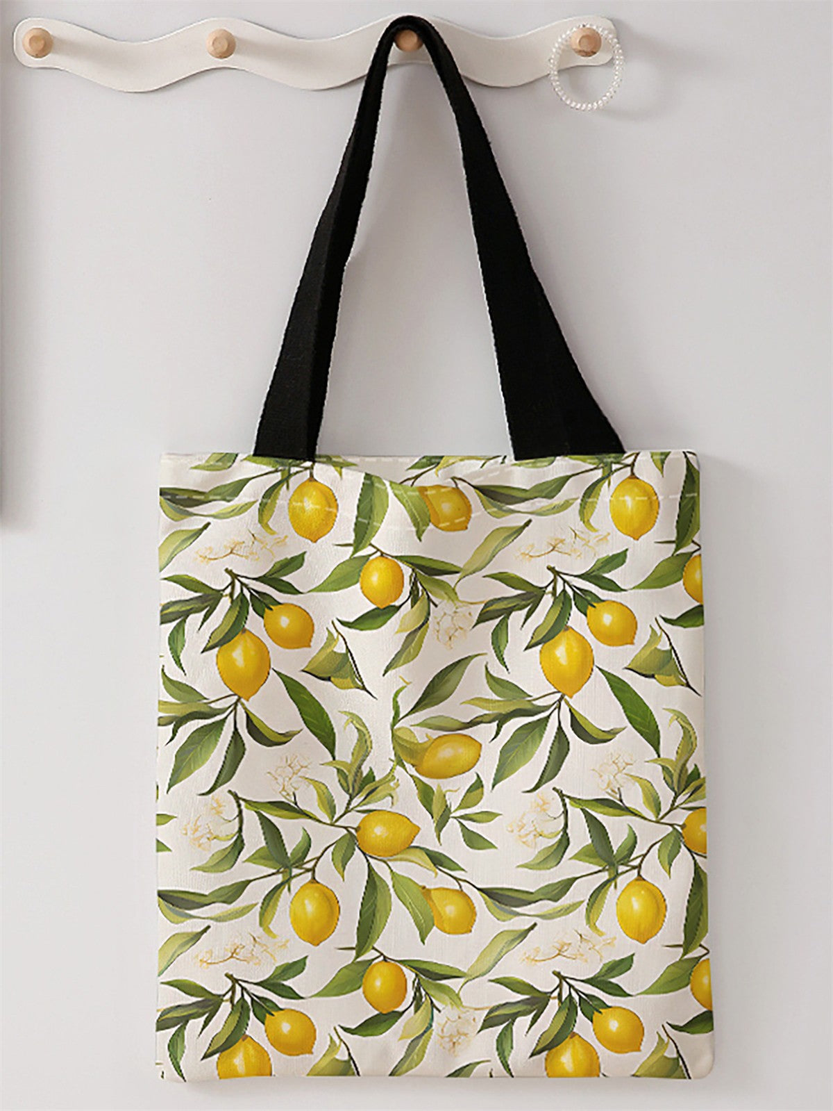 Lemon pattern printed casual handbag, reusable fashionable backpack, multifunctional handbag, canvas shopping bag
