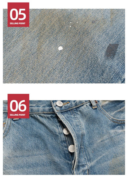 MIJKO Tie Dye Splatter Paint Denim Jeans Men's Loose Wide Leg Jeans American TJ131