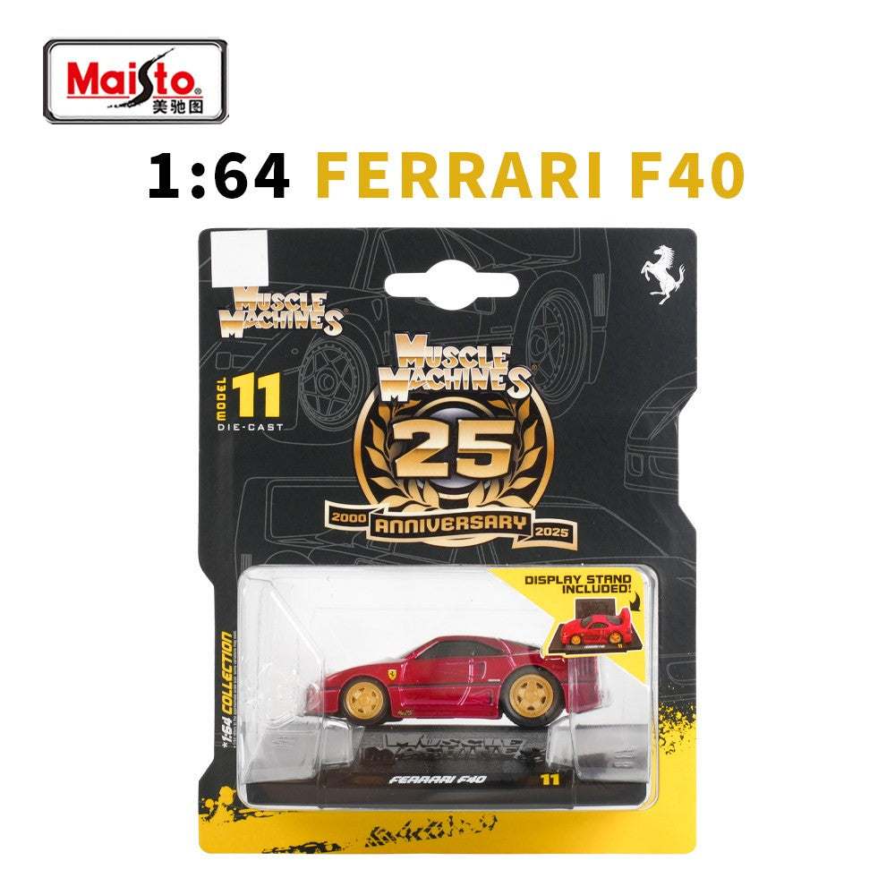 Maisto Escala 1:64 2025 Ferrari F40 Porsche AE86 Mustang Muscle Car Modelo Estático Brinquedo Colecionável