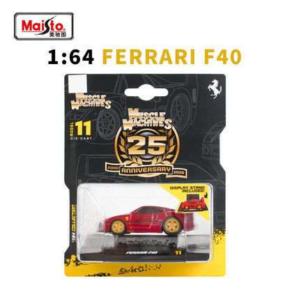 Maisto Escala 1:64 2025 Ferrari F40 Porsche AE86 Mustang Muscle Car Modelo Estático Brinquedo Colecionável