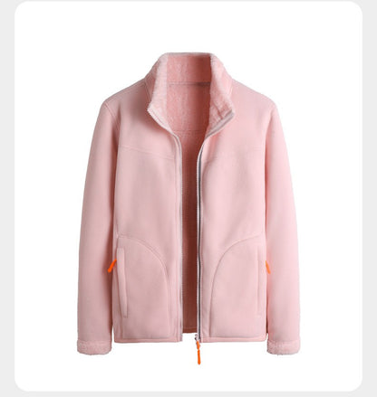 Plus Size Women's Autumn Winter Thickened Double-sided Fleece Hooded Jacket Zipper Long Sleeve Warm Outerwear Casual Style Sh...