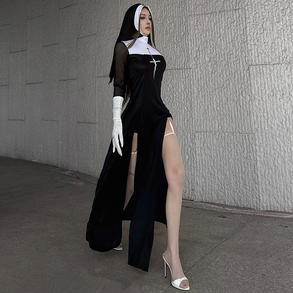 Halloween Cute Female Anime Nun Costume Role Play Performance Clothes Sexy Ladies Sister Performance Fancy Dress
