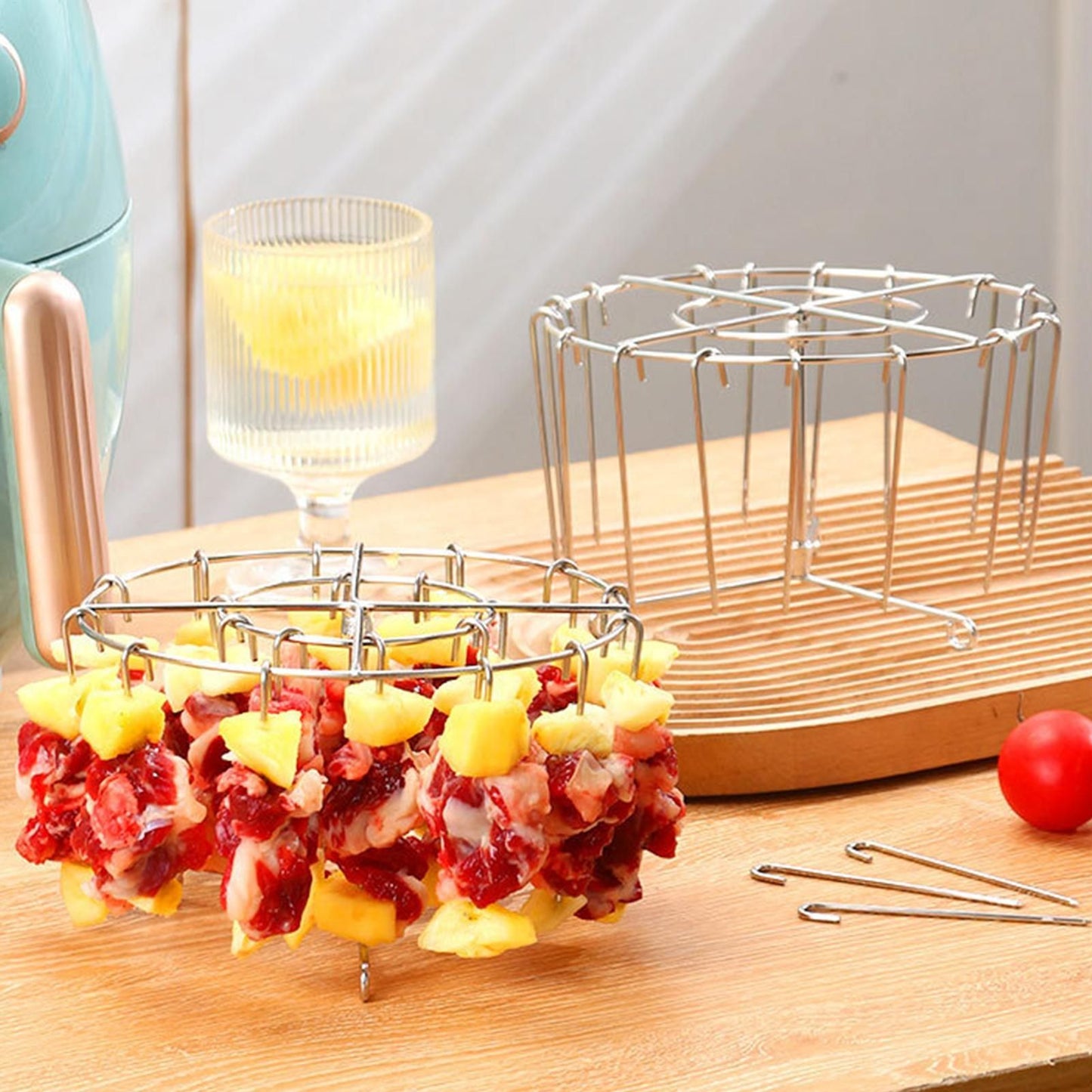 Stainless Steel Grill With 24 Skewers Air Fryer Stand Can Air Fryer Skewer Rack Stainless Steel Wire Rack Kitchen Gadgets Grill