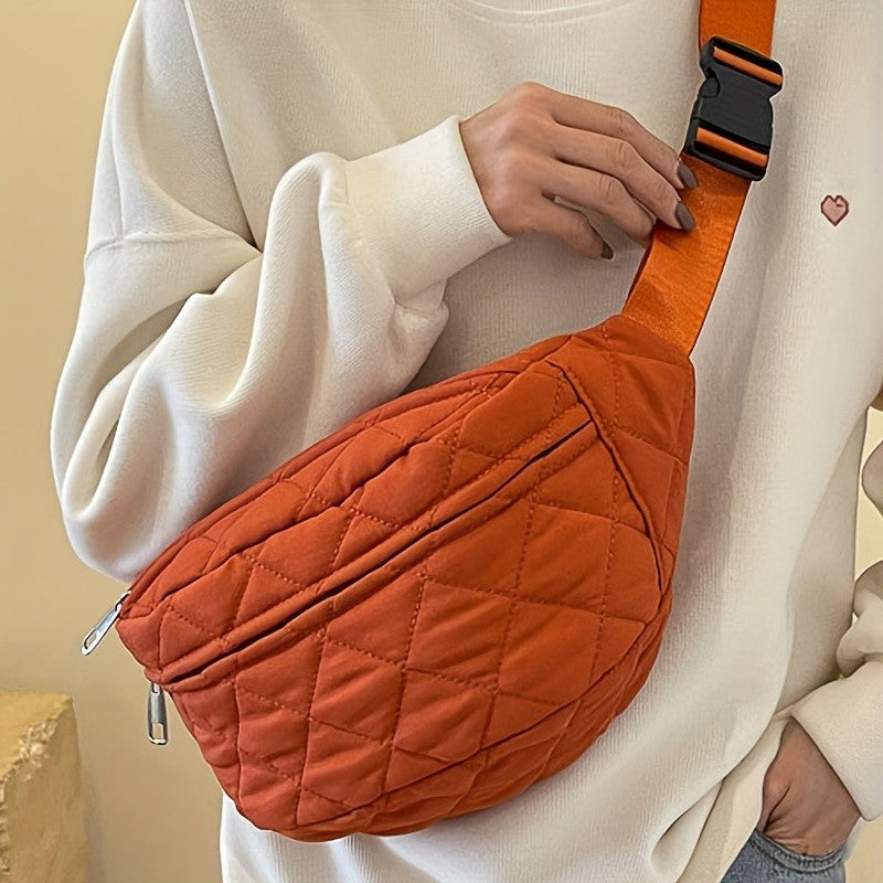 Quilted Patchwork Crossbody Bag - Large Nylon Purse, Multi-Pocket, Adjustable Strap. Grey Gift-Ready!