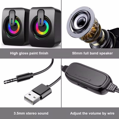 Caixas de Som para Computador HIFI Estéreo com Microfone e Luz LED para Desktop Música Surround RGB Gaming Speakers
