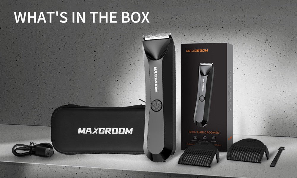 MAXGROOM Man Body Hair Trimmer IPX7 Waterproof Pubic&Groin Hair Groomer Electric Ball Shaver with LED Light Rechargeable Trimmer
