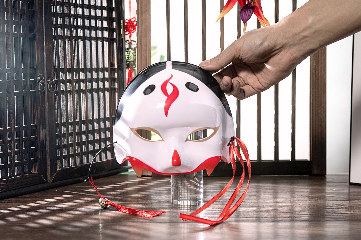 Half Face COS Ancient Style Red Makeup Awakening Headwear Face Mask Japanese Fox Halloween Mask