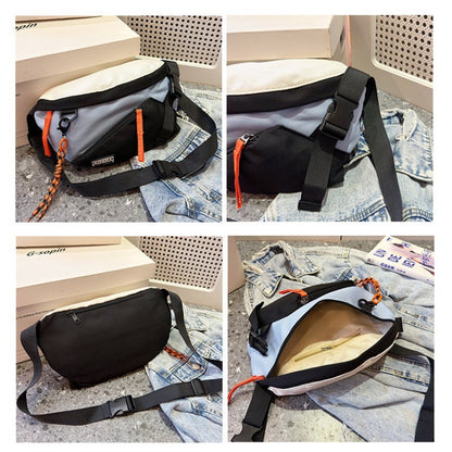 Couple style color blocked large capacity fashionable single shoulder crossbody bag, casual sports chest bag waist bag