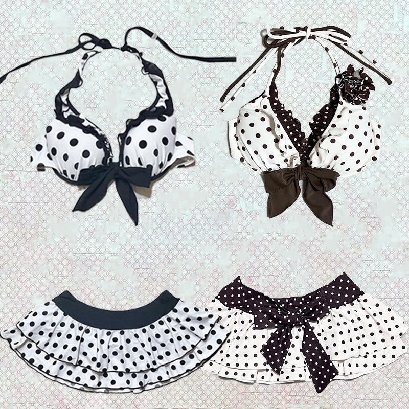 Summer Y2K Harajuku Kawaii Polka Dot Bowknot Women's Bikini Set Streetwear Fashion Casual 2000s Aesthetic Sexy Women's Skirt emo