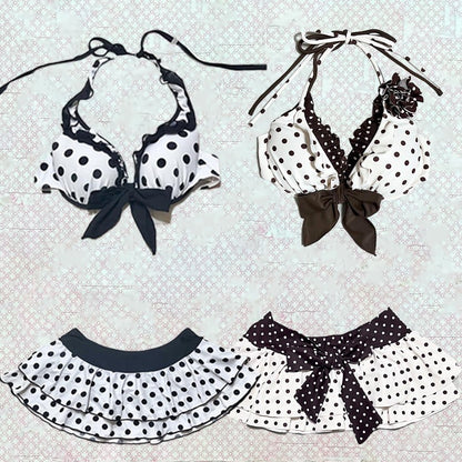 Summer Y2K Harajuku Kawaii Polka Dot Bowknot Women's Bikini Set Streetwear Fashion Casual 2000s Aesthetic Sexy Women's Skirt emo